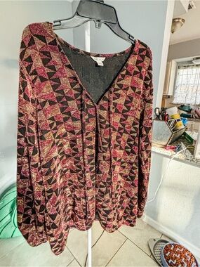 Cato Black Knit Top with Pink & Gold Metallic Accents
